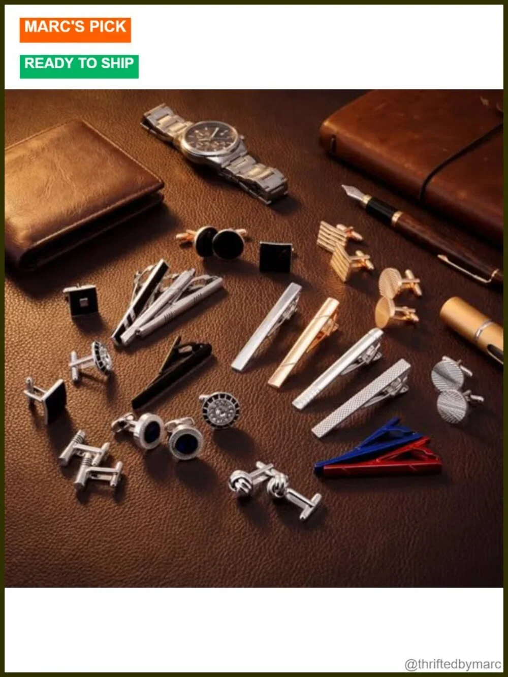 30 Pcs Cufflinks and Tie Clip Set - Brass Cuff Links Necktie Bar Clips for